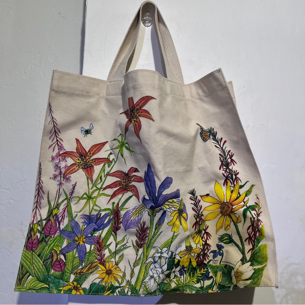 1992 Harlequin Mills 100% Cotton Tote Bag Floral Birds Joyce in USA :Box0013:
